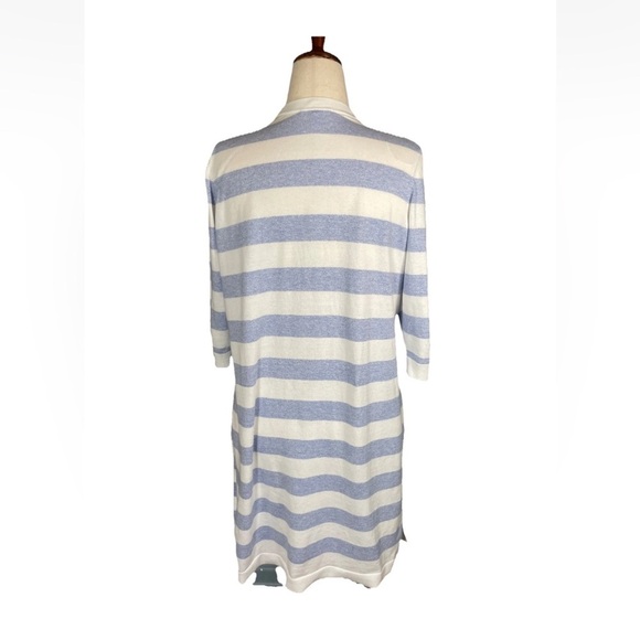 Talbots Blue White 3/4 Sleeve Pima Cotton Duster Cardigan Sweater Size XL petite - Picture 3 of 6